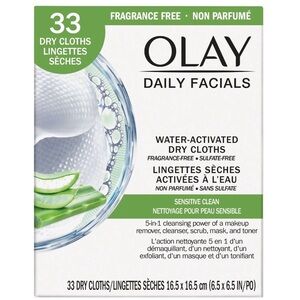 Olay Daily Facials Clean 5-in-1 Water Activated Dry Cloths 33 ct NEW  Sensitive